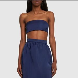 WeWoreWhat Duchesse Satin Bandeau Top Navy Size 2